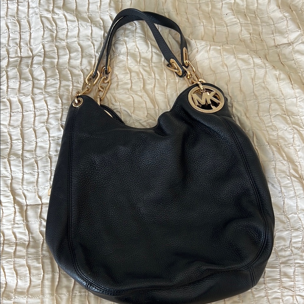Michael Kors Black and Gold Shoulder Bag with Chain Strap